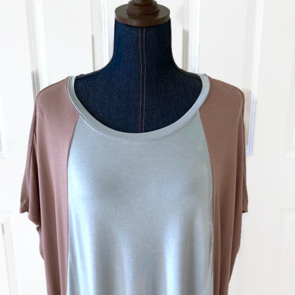 LOGO lori goldstein womens color block knit stretch top brown mint 3X pockets - Picture 3 of 9